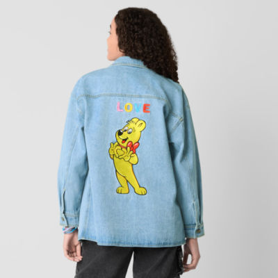 JCPenney x HARIBO Womens Juniors Denim Embroidered Lightweight Animal Shirt Jacket