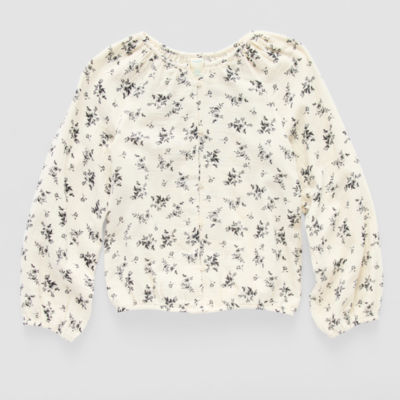 Thereabouts Little & Big Girls Y Neck Long Sleeve Blouse