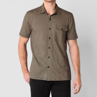 mutual weave Mens Regular Fit Short Sleeve Jacquard Button-Down Shirt