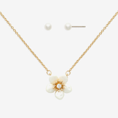 Mixit Womens Cubic Zirconia Simulated Pearl Flower Hypoallergenic 2-pc. Jewelry Set