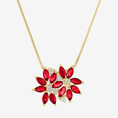 Womens Gemstone Sterling Silver Flower Pendant Necklace