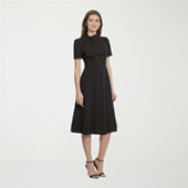 Ivy & Blue Womens Short Sleeve Midi Fit + Flare Dress