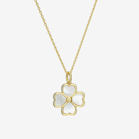 Womens White Mother Of Pearl 18K Gold Over Silver Flower 18 Inch Pendant Necklace, One Size, White