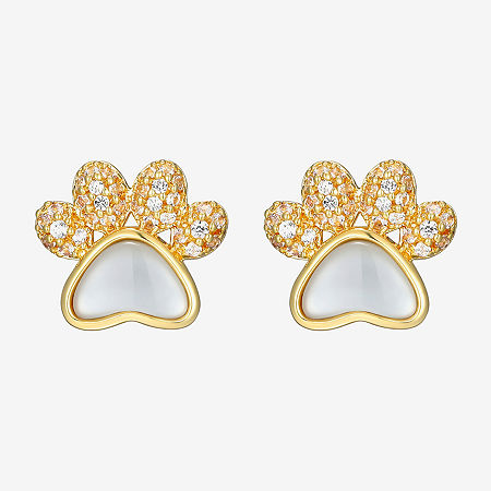 White Mother Of Pearl 18K Gold Over Silver 8.8mm Stud Earrings, One Size, White