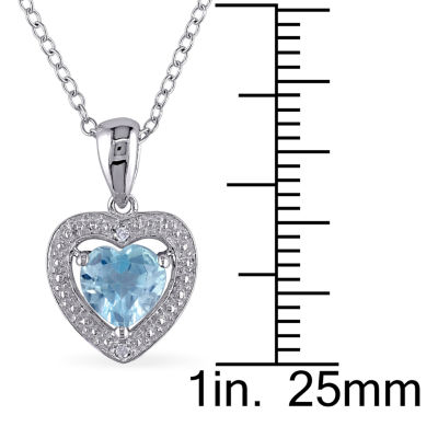 Womens Diamond Accent Genuine Blue Topaz Sterling Silver Heart 18 Inch Pendant Necklace