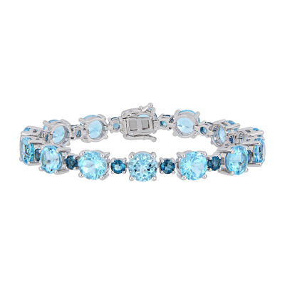 Genuine Blue Topaz Sterling Silver 7.25 Inch Tennis Bracelet