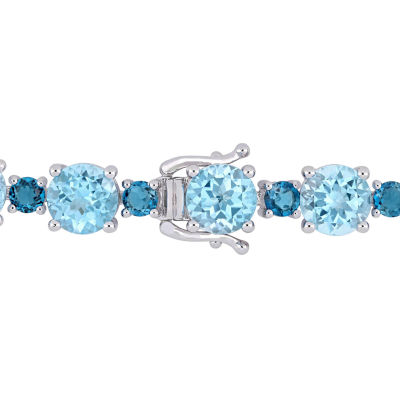 Genuine Blue Topaz Sterling Silver 7.25 Inch Tennis Bracelet