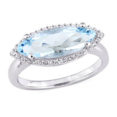 Womens Genuine Blue Topaz Sterling Silver Cocktail Ring