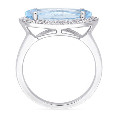 Womens Genuine Blue Topaz Sterling Silver Cocktail Ring