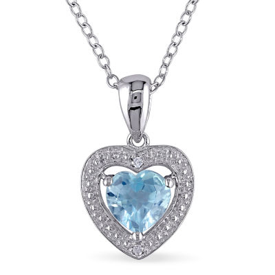 Womens Diamond Accent Genuine Blue Topaz Sterling Silver Heart 18 Inch Pendant Necklace