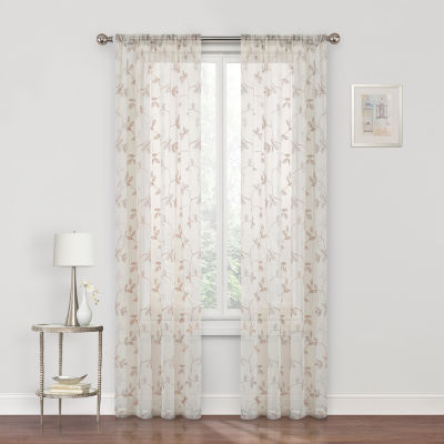 Regal Home Meadow Rod Pocket Embroidered Sheer Single Curtain Panel