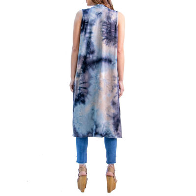 24seven Comfort Apparel Womens Sleeveless Open Front Tie Dye Cardigan