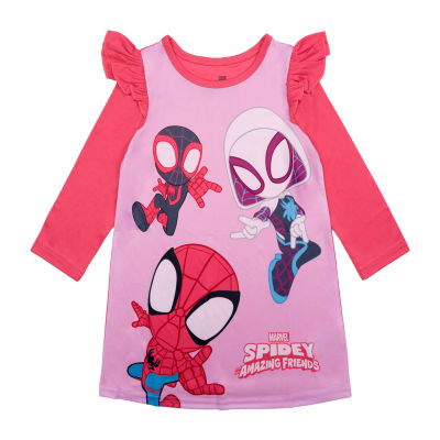 Disney Collection Toddler Girls Spiderman Crew Neck Long Sleeve Nightgown