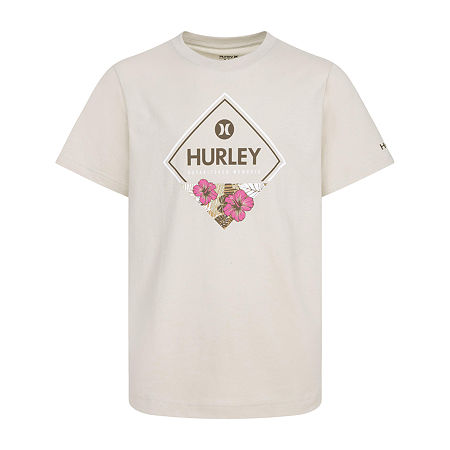 Hurley Big Boys Crew Neck Short Sleeve Graphic T-Shirt, Small (8), Beige