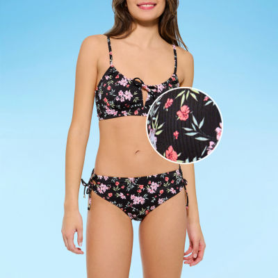 Decree Adjustable Straps Textured Floral Bralette Bikini Swimsuit Top Juniors