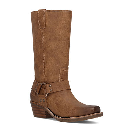 Frye and Co. Womens Lorrie Stacked Heel Motorcycle Boots, 10 Medium, Brown
