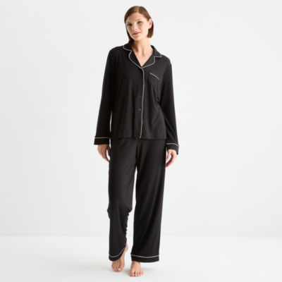 Ambrielle Womens V-Neck Long Sleeve 2-pc. Pajama Sets