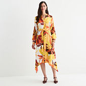 ワンピース FLUTED SHORT SLEEVE SHIRT DRESS Studio 1 Womens Short Sleeve Floral Midi Shirt Dress, Color
