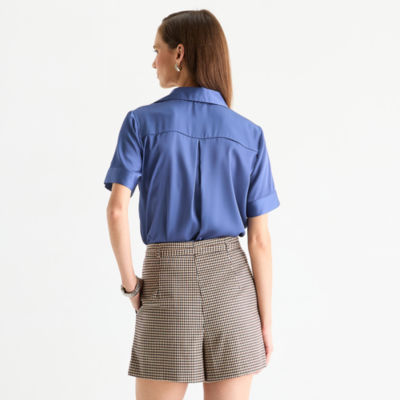 Worthington Womens Short Sleeve Satin Blouse