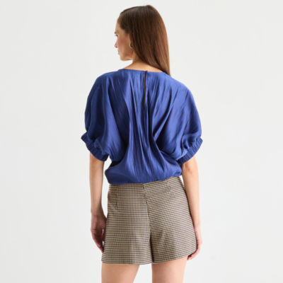 Worthington Womens Round Neck Short Sleeve Blouse