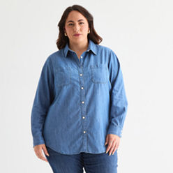 売れ筋商品|||ペペジーンズ シャツ レディース トップス REGULAR - Button-down blouse - denim Women's Spring Long Sleeve Denim Jean Shirts Button Down