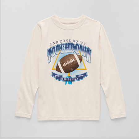 Thereabouts Little & Big Boys Crew Neck Long Sleeve Graphic T-Shirt, Small (8), Beige