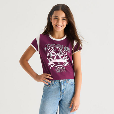 Thereabouts Little & Big Kid Girls Crew Neck Short Sleeve Regular Fit Graphic T-Shirt, X-large (18.5) Plus, Red