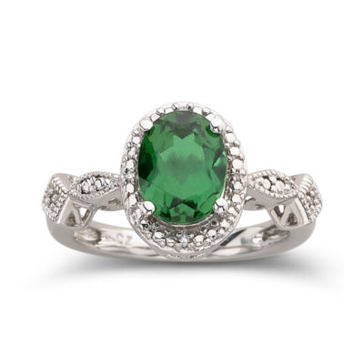 Womens 1 1/2 CT. T.W. Lab Created Green Emerald Sterling Silver Cocktail Ring