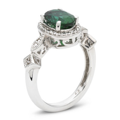 Womens 1 1/2 CT. T.W. Lab Created Green Emerald Sterling Silver Cocktail Ring