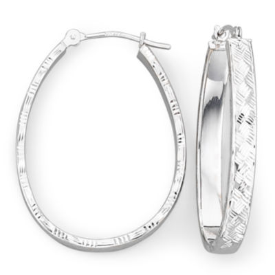 14K White Basketweave Hoop Earrings