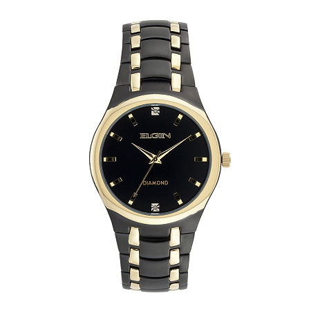 Elgin Mens Black and Gold-Tone Watch, One Size