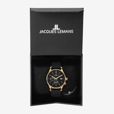 Jacques Lemans Mens Black Leather Strap Watch Wjl0027903