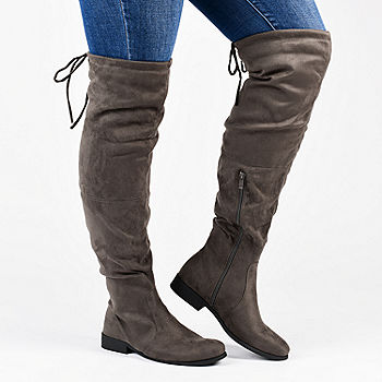  Journee Collection Women's Regular and Wide Calf Carver Knee  High Boots with Stacked Heel, Grey (Regular Calf), 6