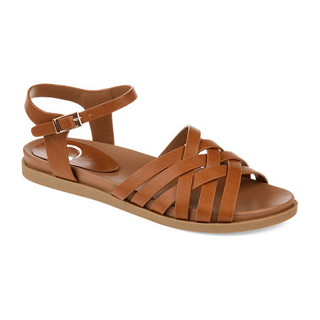 Vintage Sandals | Wedges, Espadrilles – 30s, 40s, 50s, 60s, 70s Journee Collection Womens Kimmie Ankle Strap Flat Sandals 12 Medium Brown $39.99 AT vintagedancer.com