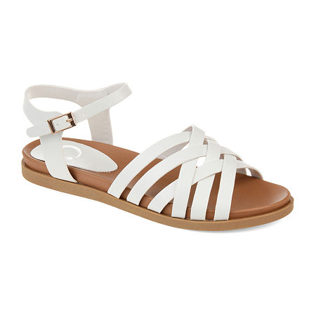 Vintage Sandal History: Retro 1920s to 1970s Sandals Journee Collection Womens Kimmie Ankle Strap Flat Sandals 7 12 Medium White $39.99 AT vintagedancer.com