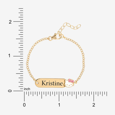18K Gold Over Silver 5 Inch Hollow Link Hello Kitty Id Bracelet