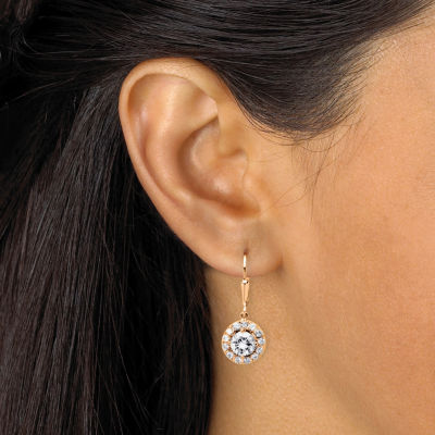 Diamonart Womens 2 1/2 CT. T.W. Cubic Zirconia 18K Gold Over Silver Round Drop Earrings