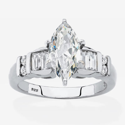 Diamonart Womens 2 3/4 CT. T.W. White Cubic Zirconia Platinum Over Silver Engagement Ring