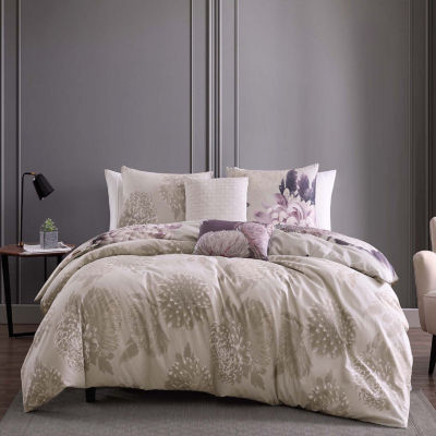 Dahlia Purple 100% Cotton Sateen 5 Piece Reversible Comforter Set
