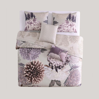 Dahlia Purple 100% Cotton Sateen 5 Piece Reversible Comforter Set