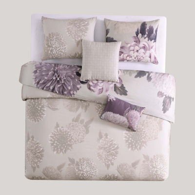 Dahlia Purple 100% Cotton Sateen 5 Piece Reversible Comforter Set