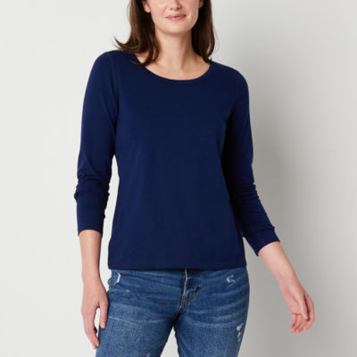 a.n.a Womens Crew Neck Long Sleeve Adaptive Easy-on + Easy-off T-Shirt