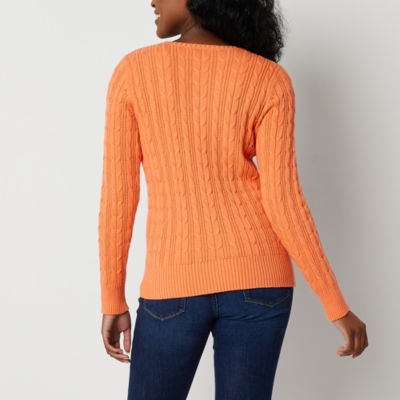 St. John's Bay Womens Crew Neck Long Sleeve Cable Knit Pullover Sweater