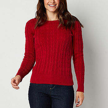 St. John's Bay Womens Crew Neck Long Sleeve Cable Knit Pullover Sweater -  JCPenney