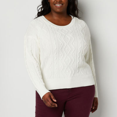 Liz Claiborne Plus Womens Crew Neck Short Sleeve Pullover Sweater