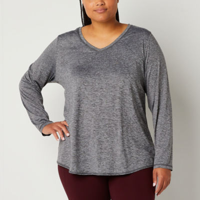 Xersion Womens V Neck Long Sleeve T-Shirt Plus - JCPenney