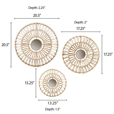 Madison Park Ella Round Natural Fiber And Mirror 3-pc. Wall Art Sets