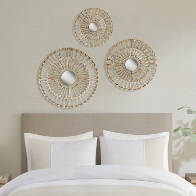 Madison Park Ella Round Natural Fiber And Mirror 3-pc. Wall Art Sets