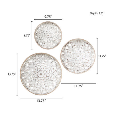 Madison Park Medallion White Floral Carved Wood 3-pc. Wall Art Sets