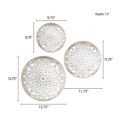 Madison Park Medallion White Floral Carved Wood 3-pc. Framed Wall Art Sets